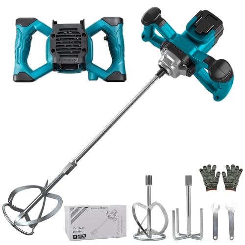 Cement Mixer Compatible with Makita 18V Battery, 3200W Portable Paint Mortar Mixer with 6 Speed, Max 680 RPM, Electric Concrete Stirrer for Mixing Fodder Mortar Paint Glue Putty (No Battery)