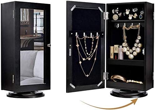 Elpitha Jewelry Box Organizer for Women - Makeup Mirror Organizer, Jewelry Box with Large Mirror 360°Rotatable,Black