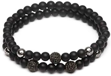 ZENGER Jewelry Sydney Beaded Bracelet - 6mm Matte Black Onyx, Rhodium Plated, Elastic, Stretch