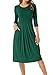Levaca Women's 3/4 Sleeve Pockets Pleated Loose Swing Casual Midi Dress Green XL