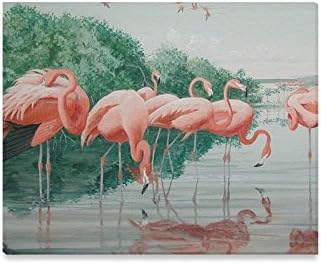 Art Print Canvas Oil Painting Art Flamingo Bird Canvas Print (Frame Also Included)- Measure Size: 20" x 16"(Large)
