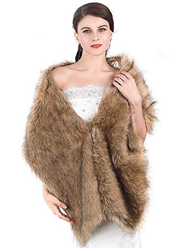 Aukmla Women's Large 1920 Brown Faux Fur Shawl Bride Wedding Fur Wraps and Shawls Faux Mink Shawl for Women and Girls (Brown) Aukmla Women's Large 1920 Brown Faux Fur Shawl Bride Wedding Fur Wraps and Shawls Faux Mink Shawl for Women and Girls (Brown)