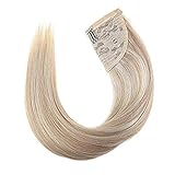 VeSunny 14inch Blonde Hair Extensions Ponytail Clip on Ponytail Extension Human Hair Color #18 Ash Brown Mixed #613 Bleach Blonde 80G/Set