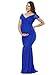 JustVH Women's Off Shoulder Short Sleeve V Neck Lace Maternity Gown Maxi Photography Dress Blue