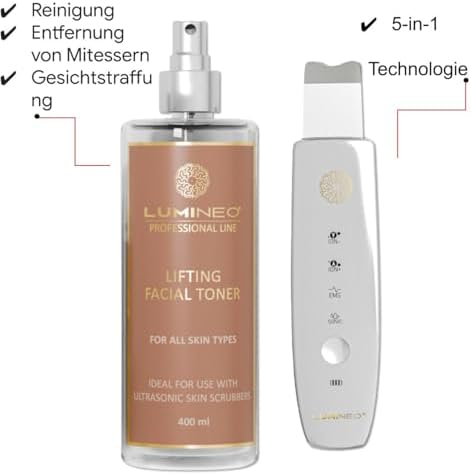Ultraschallpeeling-Gerät & Porenreiniger Set – Inkl. 400ml Lifting-Toner & Mitesserentferner, 5-in-1 Skin Scrubber mit Ionen, EMS & LED – Für strahlende Haut & Anti-Aging