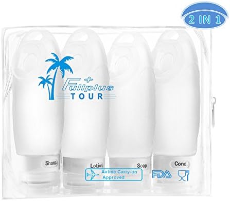 FullPlus Silicone Travel Bottle Set 3 Oz 4 Pack TSA Approved Carry On Shampoo Conditioner Bottle Leak Proof Design BPA Free with EVA Bag