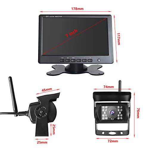 WHOLEV Wireless Vehicle Backup Camera and Monitor System Kit Rear View Camera Support Night Vision IP67 Waterproof & 7" Monitor for Rv/Truck/Trailer/Bus/Pickup/Van - Thumbnail 5