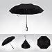 HeeBin Fashion Straight Rod Double Layer Inverted Umbrella With C-Shaped Hands Free Handle (2.Black)