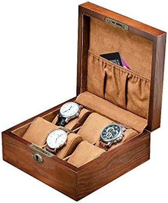 HKHJ 6 Grid Watches Storage Box for Men, Wooden Jewellery Watch Organiser with Lock Bracelet Bangle Show Case Elegant Gift