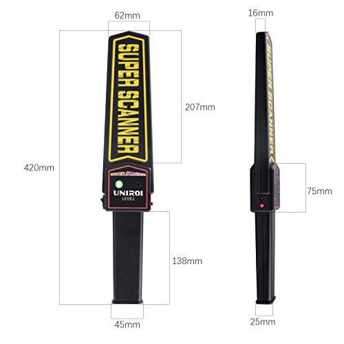 UNIROI Hand Held Metal Detector Wand Security Scanner with 9V Battery, Belt Holster, Adjustable Sensitivity, Optional Sound & Vibration Modes for Airport, Open Port, Frontier, Company Entrance UD001