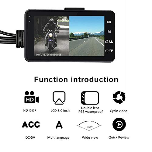 1080P HD Motorcycle Driving Recorder Camera,3 Inch Waterproof Motorcycle Dash Camera Security Action Camera Dual-Track Lens Motor Monitor Double Mirror - Thumbnail 2