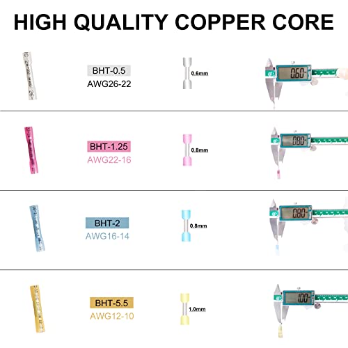 KF CPTEC 350PCS Heat Shrink Butt Connectors kit, Tinned Red Copper 1.0mm Marine Grade Waterproof Wire Connectors Kit, Insulated Electrical Connectors for Boat, Truck, Stereo,Joint