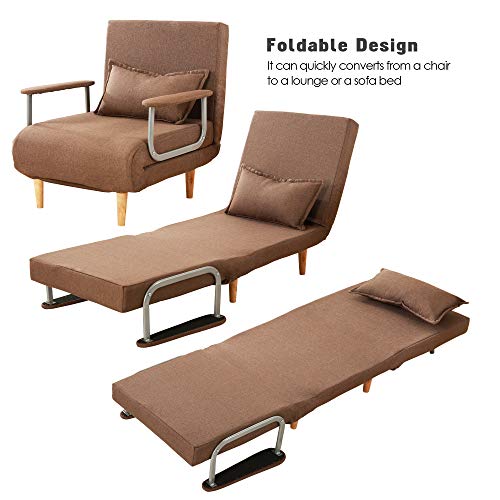 windaze Folding Sofa Bed Portable Sleeper Chaise Lounges with Detachable Armrest and Memory Foam Mattress,Leisure Recliner Lounge Couch Guest(Coffee)