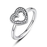 BISAER 925 Sterling Silver Mini Mouse Ring with Cubic Zirconia Fashion Ring for Girls Womens Size 7 to 8