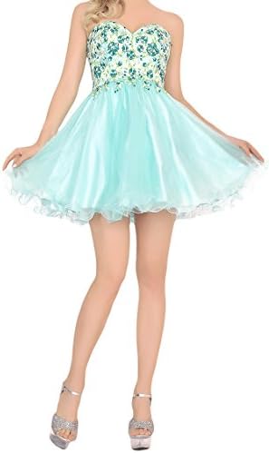 SeasonMall Homecoming Dresses A-Line Sweetheart Short Beaded Bodice Tulle