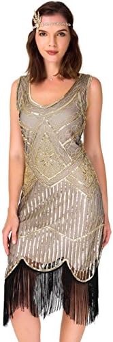 Uniq Sense xs-4xl Women's Roaring 20s V-Neck Gatsby Dresses- Vintage Inpired Sequin Beaded Flapper Dresses