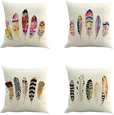 Ussuperstar Set of 4 Throw Pillow Covers Decorative Boho Cushion Cover Throw Floral Printed Pillow Case 18 X 18 Inch Pillowcase Multicolor (BV94)