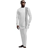 African Men‘s Party Suit Two Pieces Set Dashiki Shirt Pant Tracksuit Long Sleeve Outfit