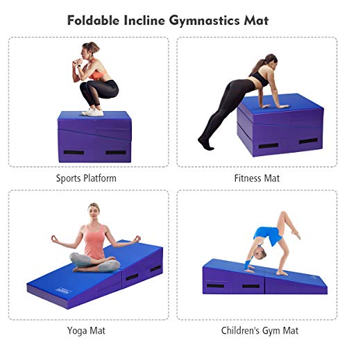 GYMAX Incline Gymnastics Mat, 60"X30"X14" Wedge Shape Gymnastics