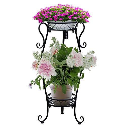 AISHN Metal Plant Stand 2-Tiered Potted，Supports Floor Flower Pot Round Rack Display，Perfect for Home, Garden, Patio, Outdoor Indoor - Thumbnail 7