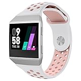UMTELE Compatible for Fitbit Ionic Band, Two-Toned Perforated Strap Breathable Accessory Wristband with Quick Lock&Release Buckle Replacement for Fitbit Ionic Smart Watch, Large, Pink/White