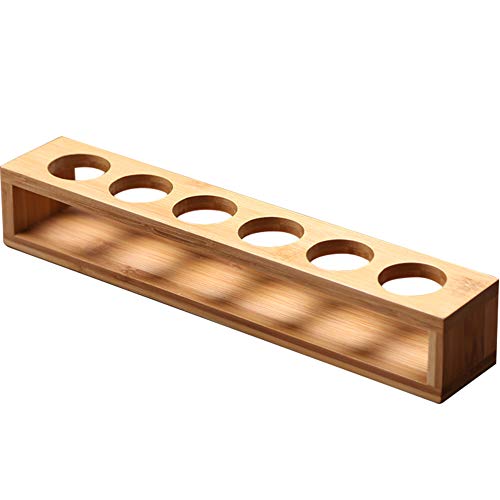 WINGOFFLY Shot Glass Tray Wooden Holder Vintage Shot Glass Display Bar Accessories Beer Gifts Drinking Whisky Brandy Vodka Rum and Tequila Shot Set(6 Hole, Log Color)