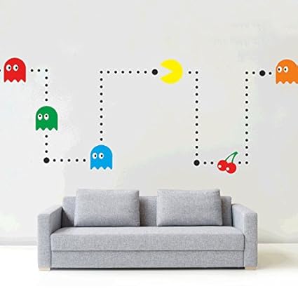 New Pacman Wall Art Sticker Kit Vinyl Kids Retro Games Room