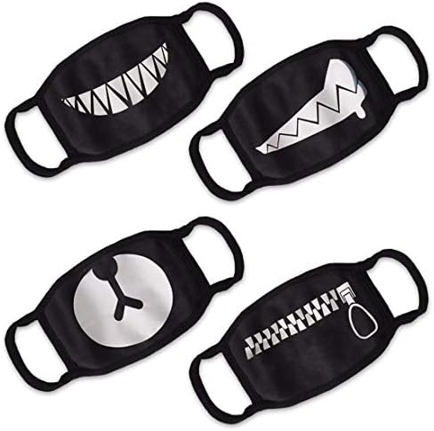 WITERY 4 Pcs Unisex Mouth Mask Cool Pattern Cotton Blend Anti-Dust Half Face Mouth Mask Black Costume Props for Men Women