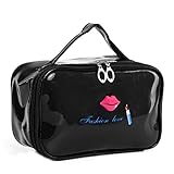 Patent Leather Cosmetic Bag Waterfroof Makeup Container Pure Color Square Bag with Lip Pattern