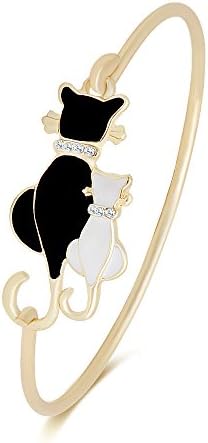 RUXIANG Pair Black and White Cat Mr Black Bangle Bracelet for Women
