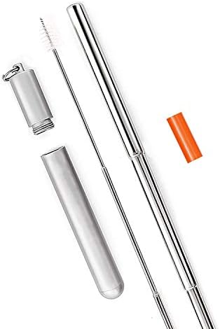 Telescopic Reusable Travel Straws Portable Stainless Steel Drinking Straws with Cleaning Brush for Travel, Household, Outdoor (Silver)