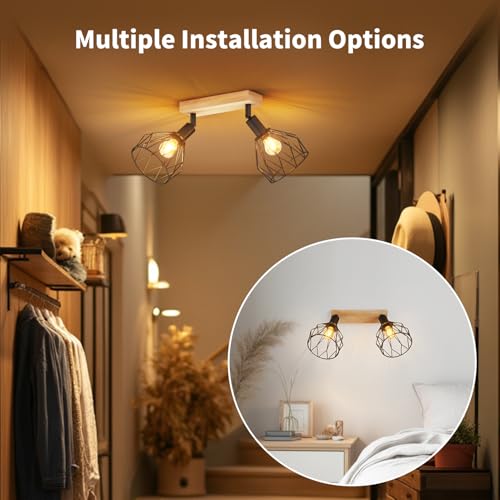 LVWIT Ceiling Lamps, Ceiling Spotlights, Black Wall Kitchen Lights with E14, Adjustable 2-Way Spotlights, Industrial Wall Lamp, Ceiling Lamp for Living Room(NO Bulbs)