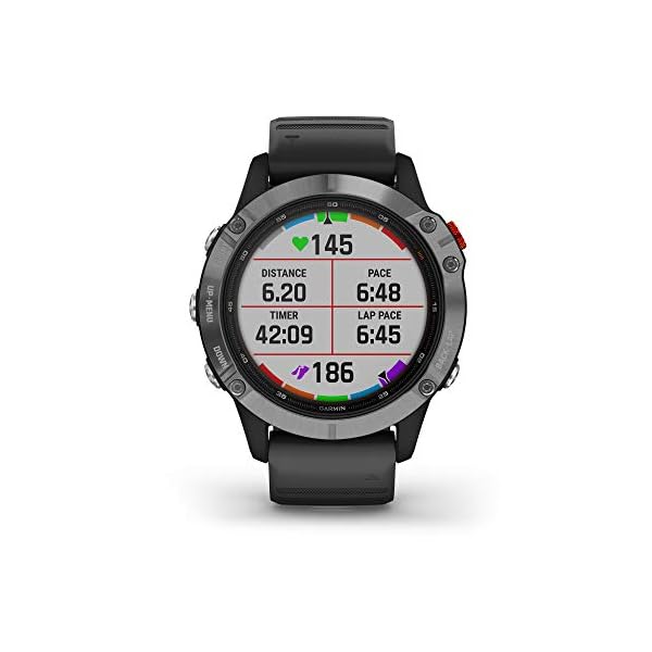 Garmin fenix 6 Solar, Solar-powered Multisport GPS Watch, Advanced Training Features and Data, Silver with Black Band