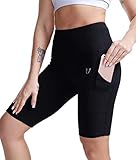 FIRM ABS Women’s High Waist Yoga Gym Long Compression Shorts with Pocket Black M