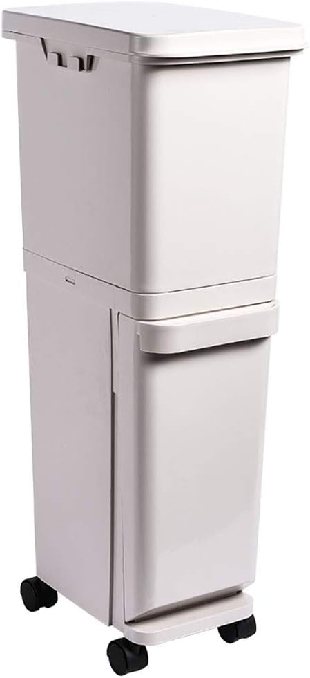 WANXEE Recycle bin trash canCountertop Garbage Can Trash Can - Classified Garbage Bin With Lid Home Living Room Creative Kitchen Dry And Wet Classification Storage Bucket (color: White) 32L