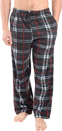 Active Club Fleece Lounge Plaid Pajama Pants for Men - Adjustable Waistband, Navy-Green Sky/Black-White Plaid, 2X