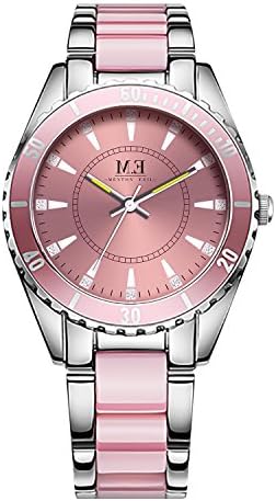 Luxury Women's Quartz Stainless Steel Watch Silver-Tone and Pink Bracelet Crystal Accent Dail Round Waterproof Analog Wrist Watches for Ladies