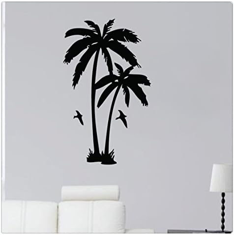 Wall Sticker 38" Palm Trees Birds Silhoutte Beach Island Tropical Detailed Wall Decal Sticker Art Mural Home Décor Quote