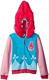 Trolls Girls' Little' Movie Poppy Costume Zip Hoodie with Faux Fur on Hood, Blue/Pink, Small - 4