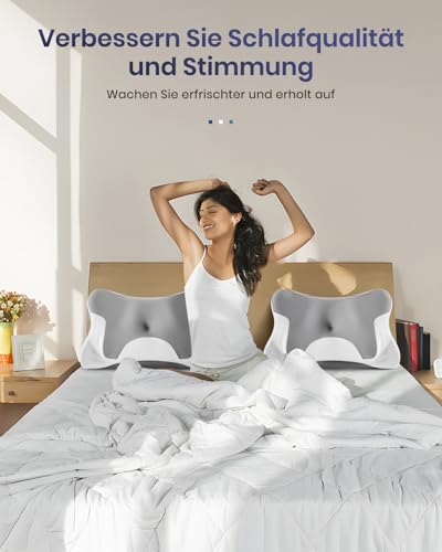 DONAMA Memory Foam Nackenkissen Ergonomisch, Kopfkissen mit Armauflage & Zwei Höhen, Kühlend & Atmungsaktiv, 6-Zonen-Kontur, Nackenstützung für alle Schlafpositionen