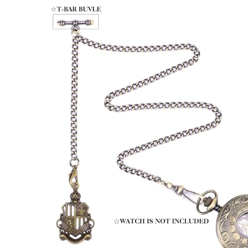 SIBOSUN Pocket Watch with Albert Chain, T Bar & Lobster Clasps, Curb Link Chain, 2 Hooks, Antique Life Tree Pendant Design Charm Fob