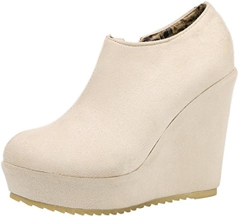 Artfaerie Women's Platform Wedge High Heel Nubuck Leather Ankle Boots with Zip Classic Shoes