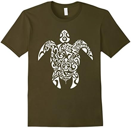 Mens Tribal Turtle - Hawaiian Polynesian Maori T shirt Large Olive