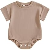 Merqwadd Baby Summer Bubble Romper Infant Boy Girl Short Sleeve Onesie Oversize Cotton T-shirt Bodysuit Top
