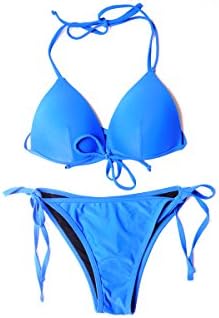 Triangle Bikini Set Molded Push Up Bra Halter Tie Front String Bikini for Women