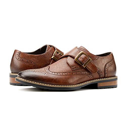 Men’s Monk Strap Dress Shoes Wingtip Plaine Toe Single Buckle Slip on Loafer Brown 12 - Thumbnail 7
