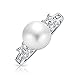 Bling Jewelry Pave CZ Band White Simulated Pearl Solitaire Engagement Promise Ring for Women Silver Plated Brass 8MM