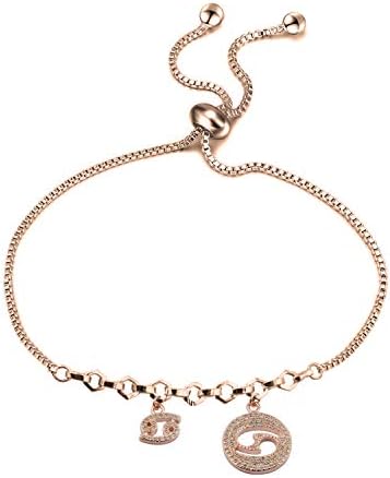 CZ Pave Rose Gold Zodiac Bracelet with Adjustable Slider Chain