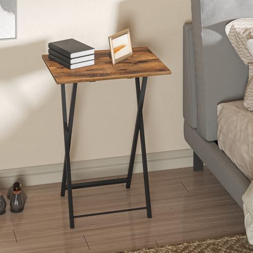 HOOBRO Folding TV Tray Table, Wooden TV Tray Table, Foldable Sofa Side Table for Small Space, Industrial Couch Snack Table for Eating Snack, Folding Laptop Table, Rustic Brown and Black EBF15BZ01