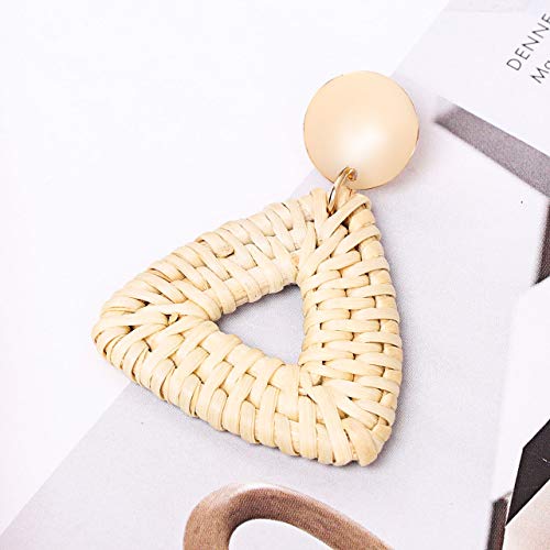 CEALXHENY Rattan Earrings for Women Handmade Straw Wicker Braid Drop Dangle Earrings Lightweight Geometric Statement Earrings (C Triangle)